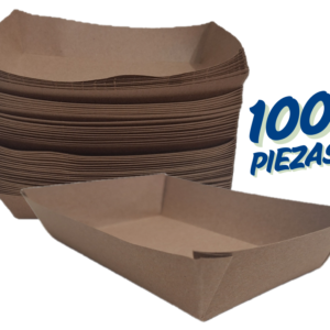 Charola Papel Kraft Plato Desechable 20x14cm 100pz